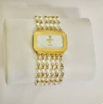 Vintage Anne Klein Diamond 10/7209 Gold Tone Pearl Bracelet Watch