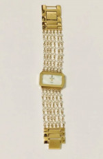 Vintage Anne Klein Diamond 10/7209 Gold Tone Pearl Bracelet Watch