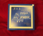 3-in-1 Games - Chess/Backgammon/Checkers - Glass - New