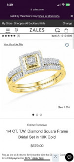 1/4 CT. T.W. Diamond Square Frame Bridal Set in 10K Gold sz 8