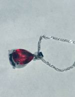 Sterling Silver Created Ruby Tear Drop Cut Necklace 18” Sterling Chain
