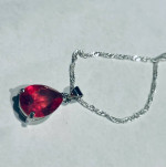 Sterling Silver Created Ruby Tear Drop Cut Necklace 18” Sterling Chain