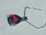 Sterling Silver Created Ruby Tear Drop Cut Necklace 18” Sterling Chain