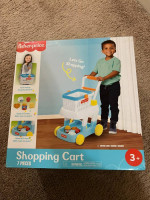 New Fisher Price Blue Shopping cart "Lets Go Shopping " 7 Pieces