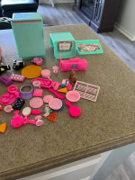 Vintage 1990s Barbie Refrigerator, light up stove and sink, and access