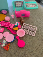 Vintage 1990s Barbie Refrigerator, light up stove and sink, and access