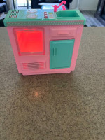 Vintage 1990s Barbie Refrigerator, light up stove and sink, and access