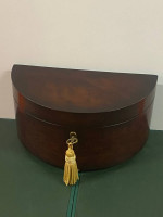 2000 Bombay Company Half Moon Jewelry Box Mahogany Wood- Key With Tass