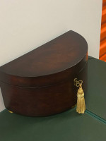 2000 Bombay Company Half Moon Jewelry Box Mahogany Wood- Key With Tass