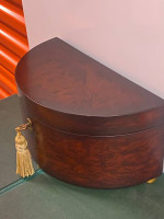 2000 Bombay Company Half Moon Jewelry Box Mahogany Wood- Key With Tass