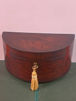 2000 Bombay Company Half Moon Jewelry Box Mahogany Wood- Key With Tass