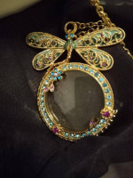 COLLEEN LOPEZ RHINESTONE DRAGONFLY MAGNIFYING GLASS NECKLACE