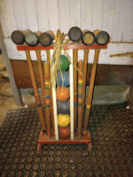 Vintage Wood Crocquet 6 Player Set w/Stand