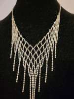 Vintage Silverplated Rhinestone Bib Necklace