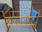 Vintage Doll Wooden Rocker Crib Bed