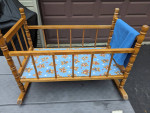 Vintage Doll Wooden Rocker Crib Bed