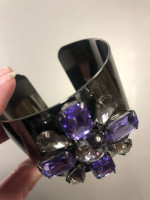 💜 Purple & Silver Gem Flower on Silver Cuff Bracelet 💜