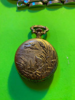 Vintage cycle 17 jewel swiss made bird hunter theme pocket watch