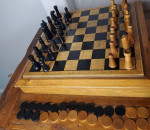 Vintage Chess Set, Large Hand Carved Pieces with Board and Checkers