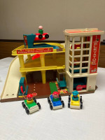 1970 Fisher Price Parking Ramp Service Center with accessories