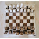 Carved Aztec 14" Tan & White Onyx Marble Chess Set
