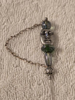 Vintage Silver-Tone Stick Pin w Two Sided Face and Glass Beads OBO