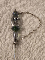 Vintage Silver-Tone Stick Pin w Two Sided Face and Glass Beads OBO