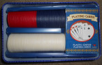 NEW Tin Set of Playing Cards, Poker Chips & Dice