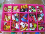 Lot of Fun Colorful Mini Toy Erasers in 3 Plastic Compartment Boxes!!!