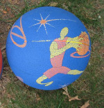 Colorful Blue Basketball with Artistic Designs and Basketball Player!