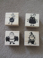 Lot 4 Halloween wood stamps, never used