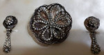 Vintage Rhinestone Costume Jewelry Set Pendant, Brooch Earrings