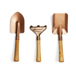 Brand New Box Kikkerland Gardening Tools Copper & Wood Set Retail $25