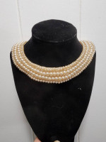Mid Century Faux Pearl Choker Necklace Cloth Backed Japan