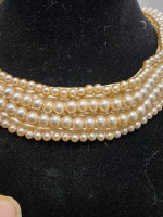 Mid Century Faux Pearl Choker Necklace Cloth Backed Japan