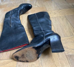 Anne Klein Black Leather Stitch Detail Block Heel Boots, size 7