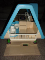 Vintage Little Tykes Blue Roof Doll House with People and Furniture