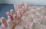 ALL Marble Chess Set Hand-Cut Pieces 14" x 14"