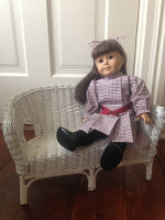 White Wicker Doll Seat for Two, Fits American Girl Dolls, GREAT COND.