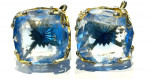 Vintage Signed Emmons Blue Crystal Earrings Flower in Center Reverse