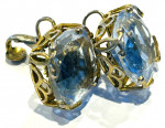 Vintage Signed Emmons Blue Crystal Earrings Flower in Center Reverse