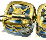 Vintage Signed Emmons Blue Crystal Earrings Flower in Center Reverse