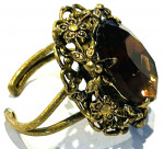 Turn of Century Vintage Topaz / Brown Crystal Ornate Brass Ring Adjust