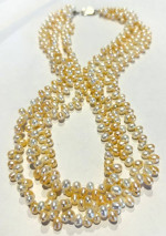 3 Triple Strand Lustrous Genuine Pearl Necklace 925 Sterling Clasp
