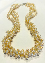 3 Triple Strand Lustrous Genuine Pearl Necklace 925 Sterling Clasp