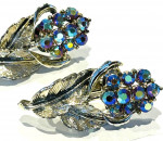Vintage Aurora Borealis Pink Crystal Clip Earrings 1960's Silver Tone