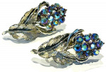 Vintage Aurora Borealis Pink Crystal Clip Earrings 1960's Silver Tone
