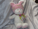 PLUSH WHITE BUNNY GUND FLORA 36103 EASTER PINK HAT CUTE VINTAGE