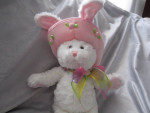 PLUSH WHITE BUNNY GUND FLORA 36103 EASTER PINK HAT CUTE VINTAGE