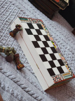 Vintage handmade AZTEC INCA vs SPANISH CONQUISTADORS Ceramic chess Set Wooden Bo